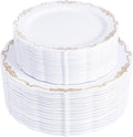 Gold Plastic Disposable Plates 100PCS - Elegant White and Gold Plates