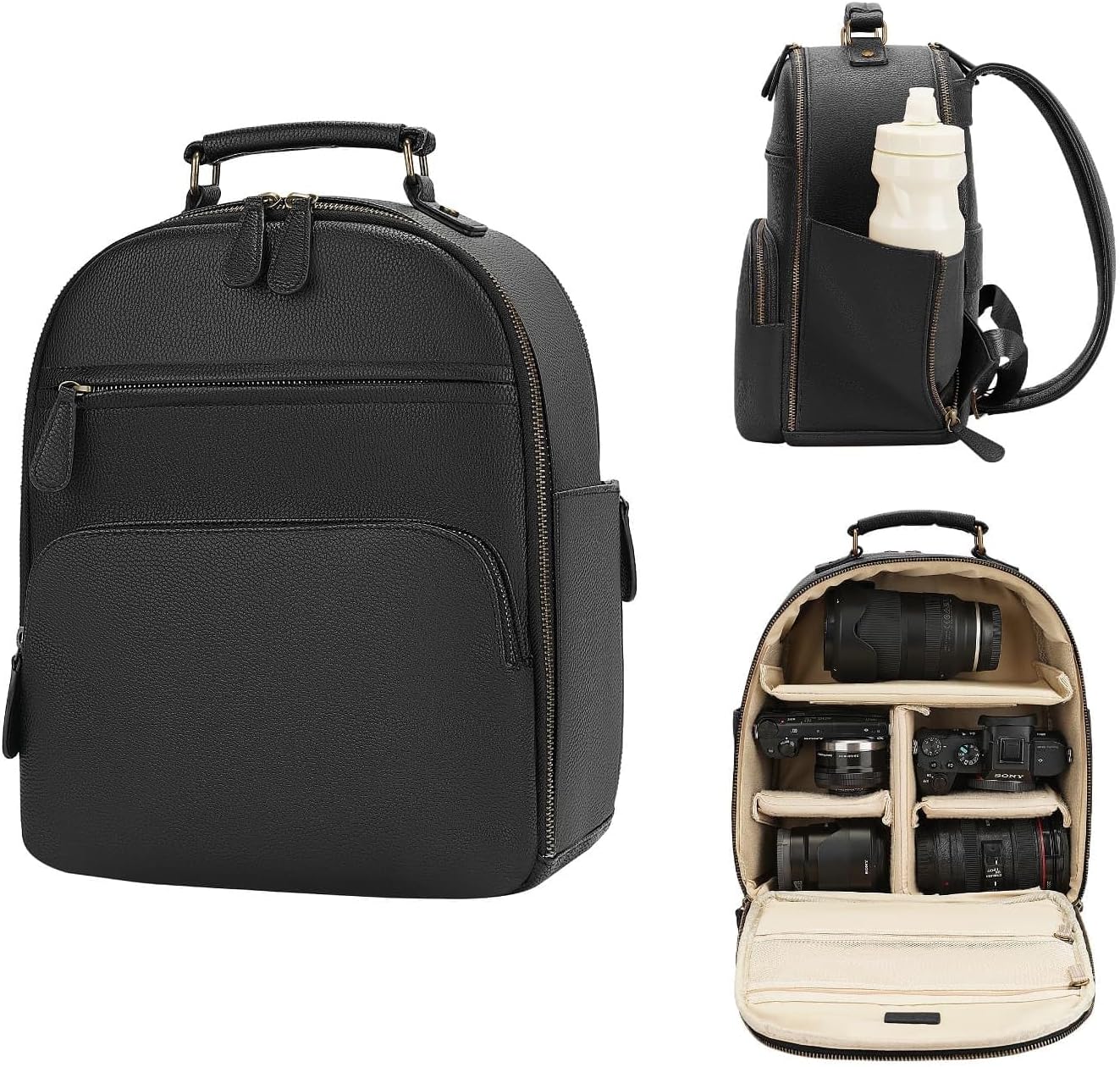 Small Camera Backpack Classic PU Leather for DSLR Gear