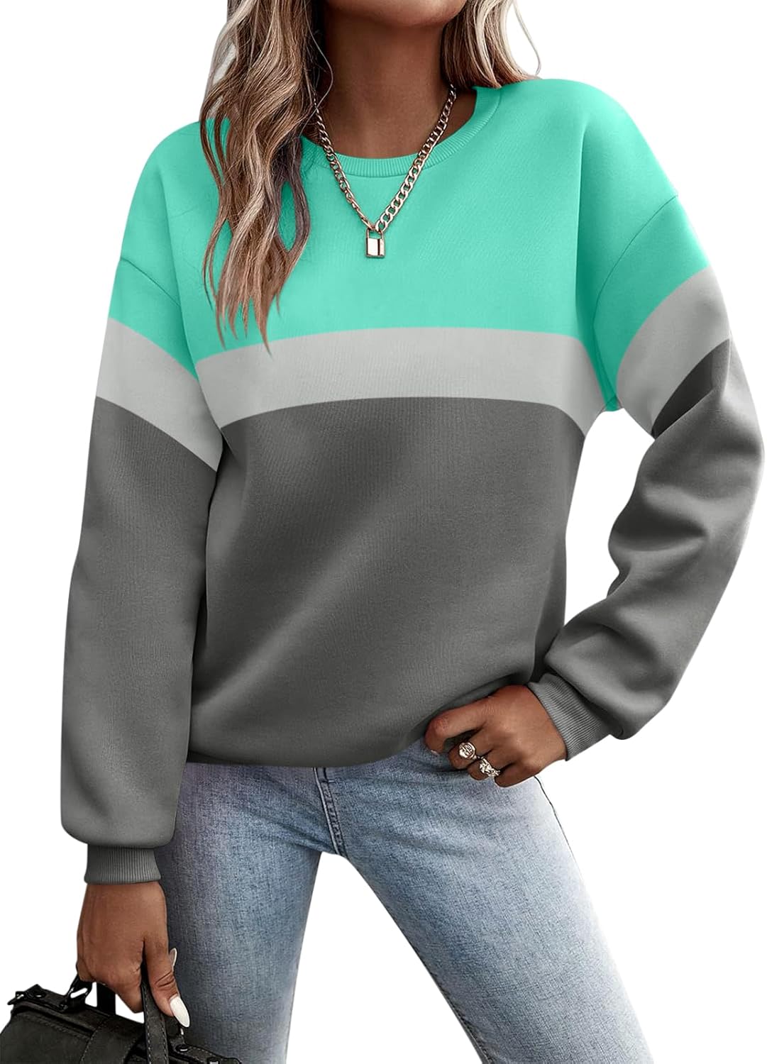 TICTICMIMI Women's Long Sleeve Color Block Sweatshirts for Fall