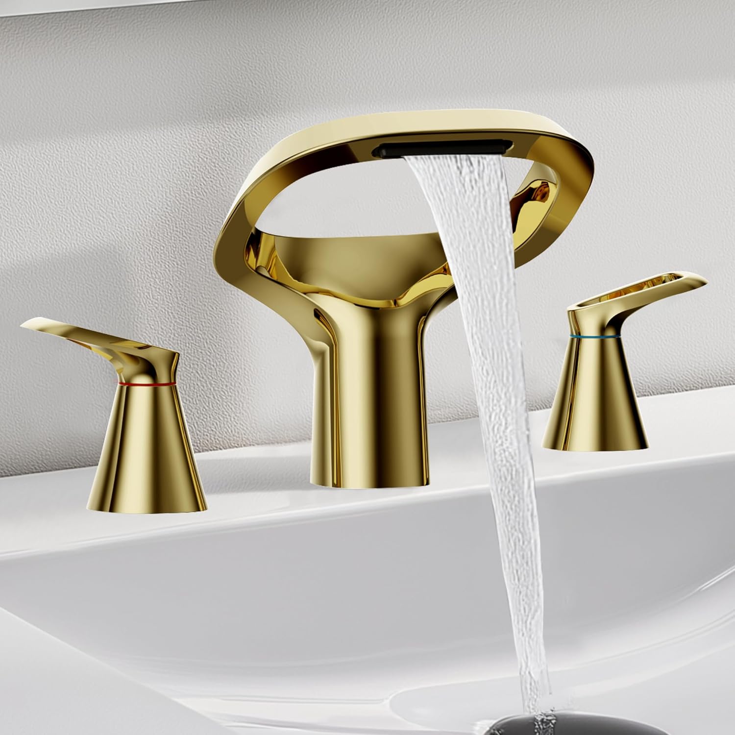 Gold Bathroom Faucet 3 Hole with Adjustable Spout for Sinks