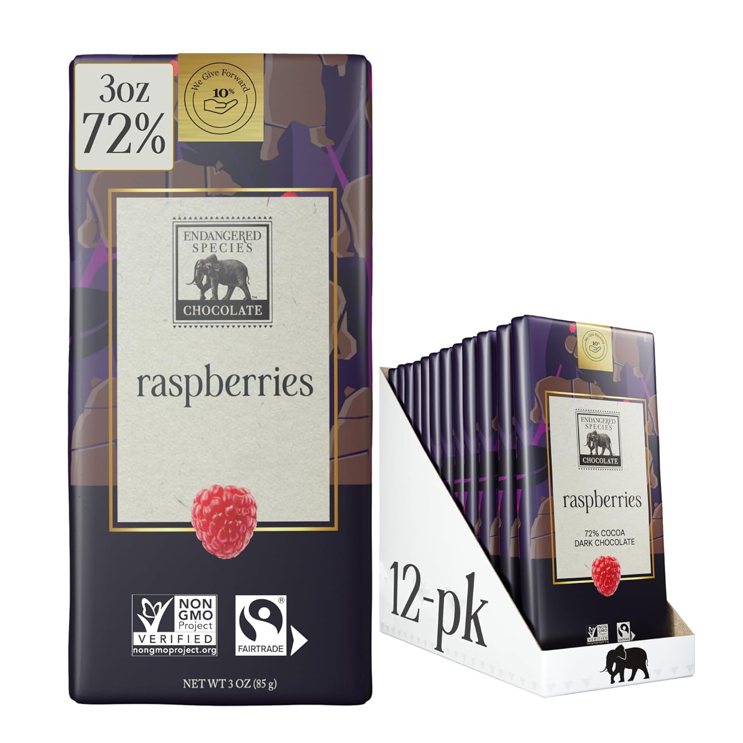 Endangered Species Dark Chocolate Bar with Raspberries Delight