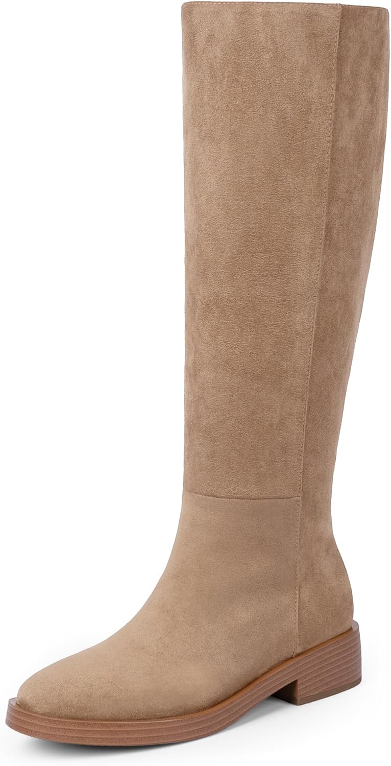 Modatope Knee High Boots Women Round Toe Chunky Low Heel Style