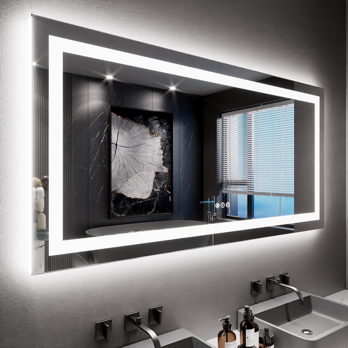 60X30 LED Bathroom Mirror with Lights, Anti-Fog, Dimmable