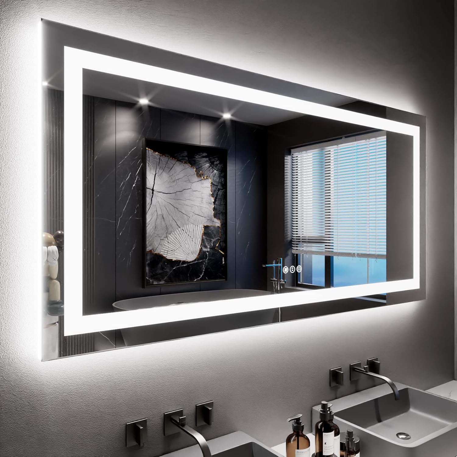60X30 LED Bathroom Mirror with Lights, Anti-Fog, Dimmable