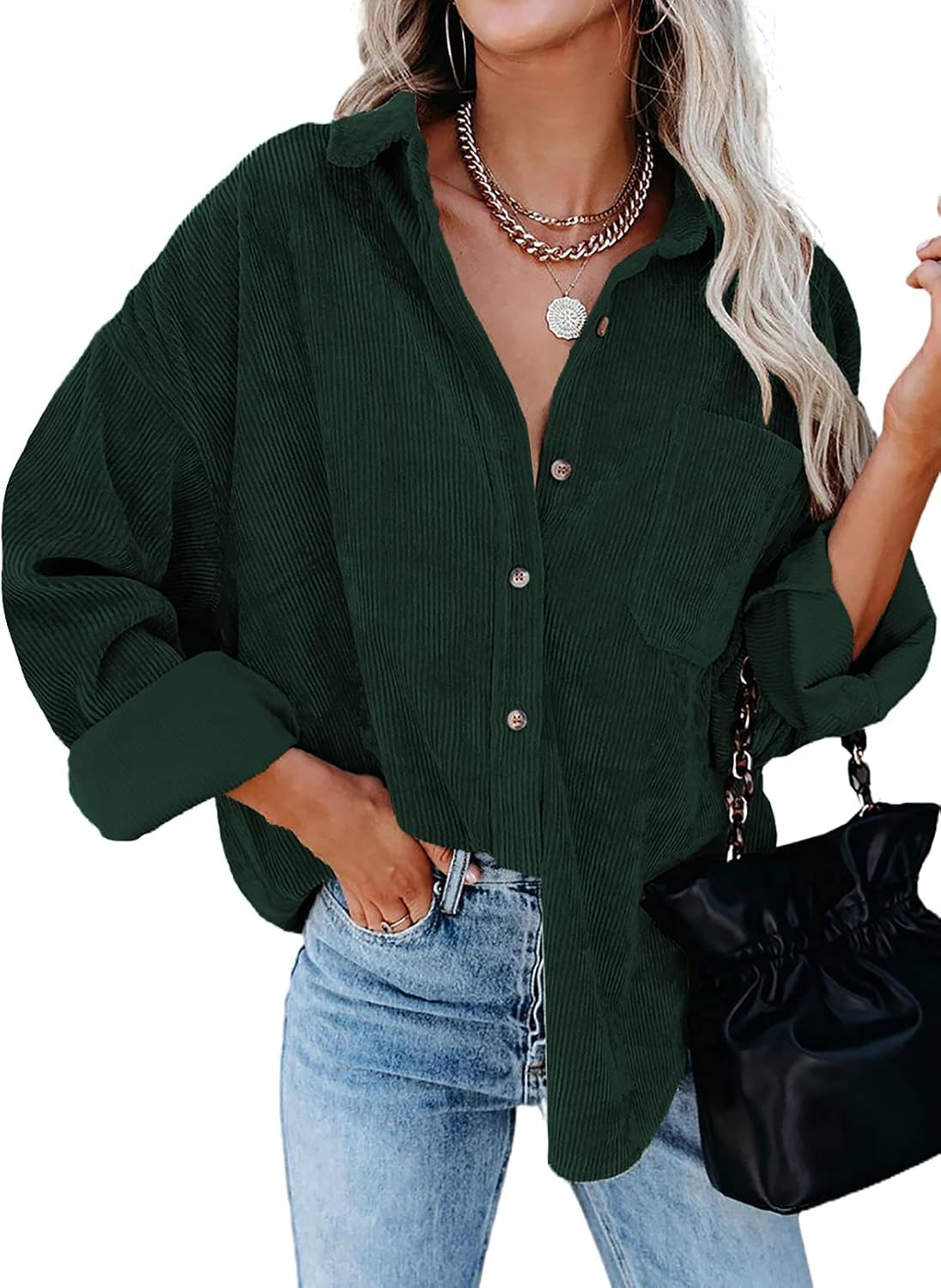 Astylish Women Corduroy Shirts Long Sleeve Casual Blouses