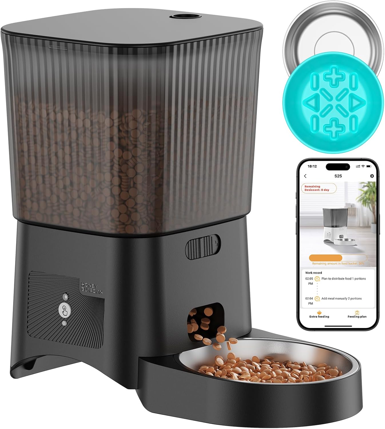 Automatic Cat Feeder with App Control and Stainless Steel Bowl