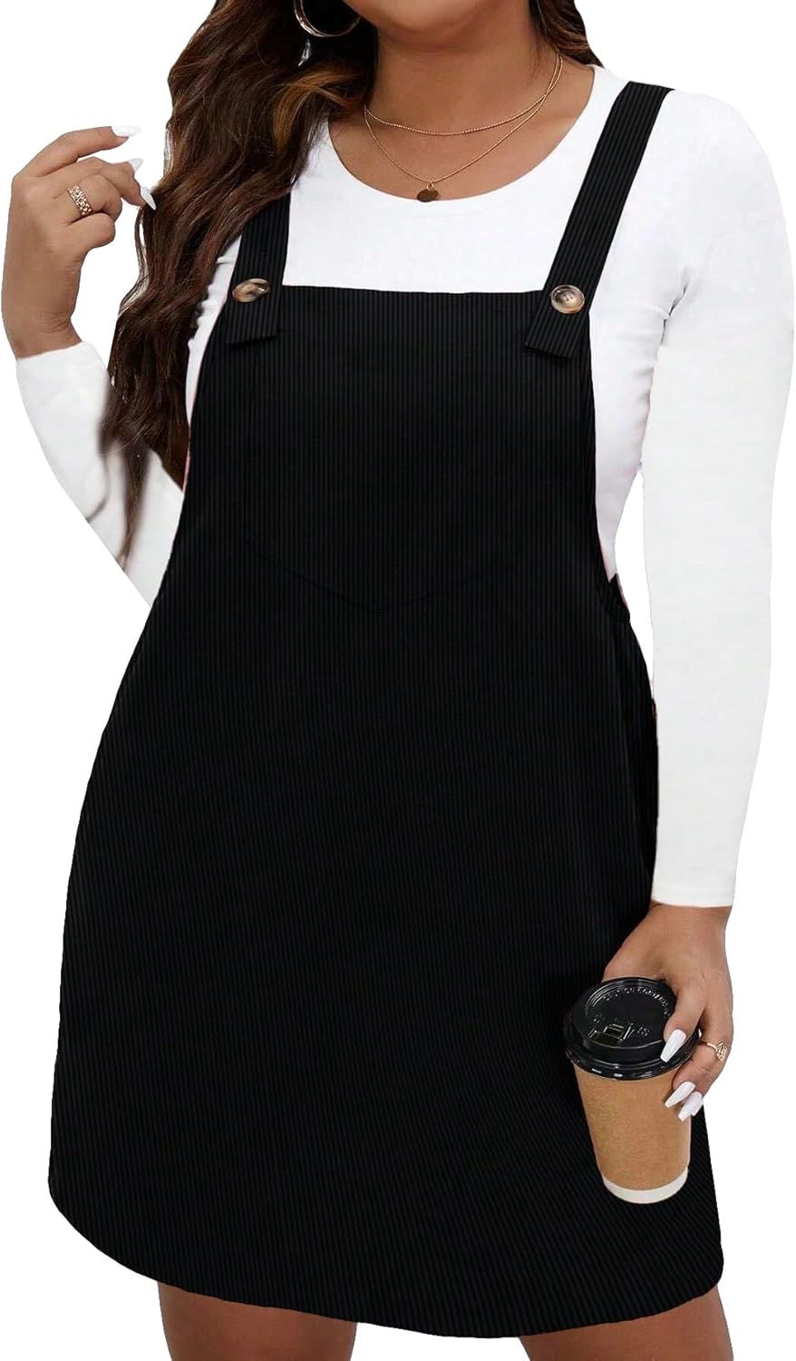 WDIRARA Women's Plus Size Corduroy Sleeveless Pinafore Dress