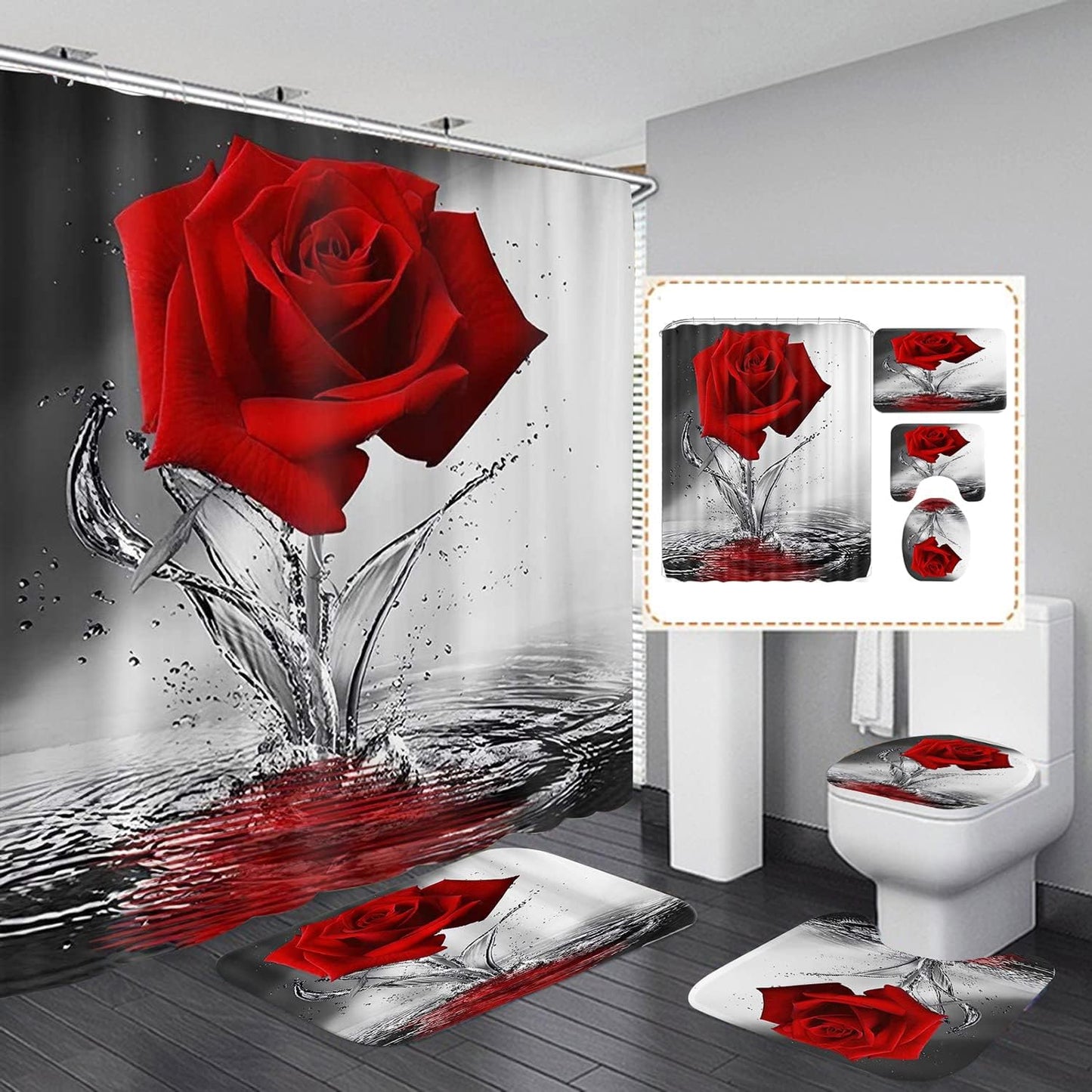 Romantic Red Rose Shower Set - Water Resistant