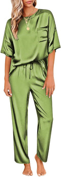 Ekouaer Womens Satin Silky Pajama Set with Long Pants - Soft
