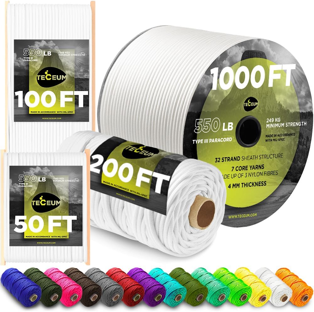 TECEUM Paracord Rope 1000ft - Durable Tactical Utility Cord