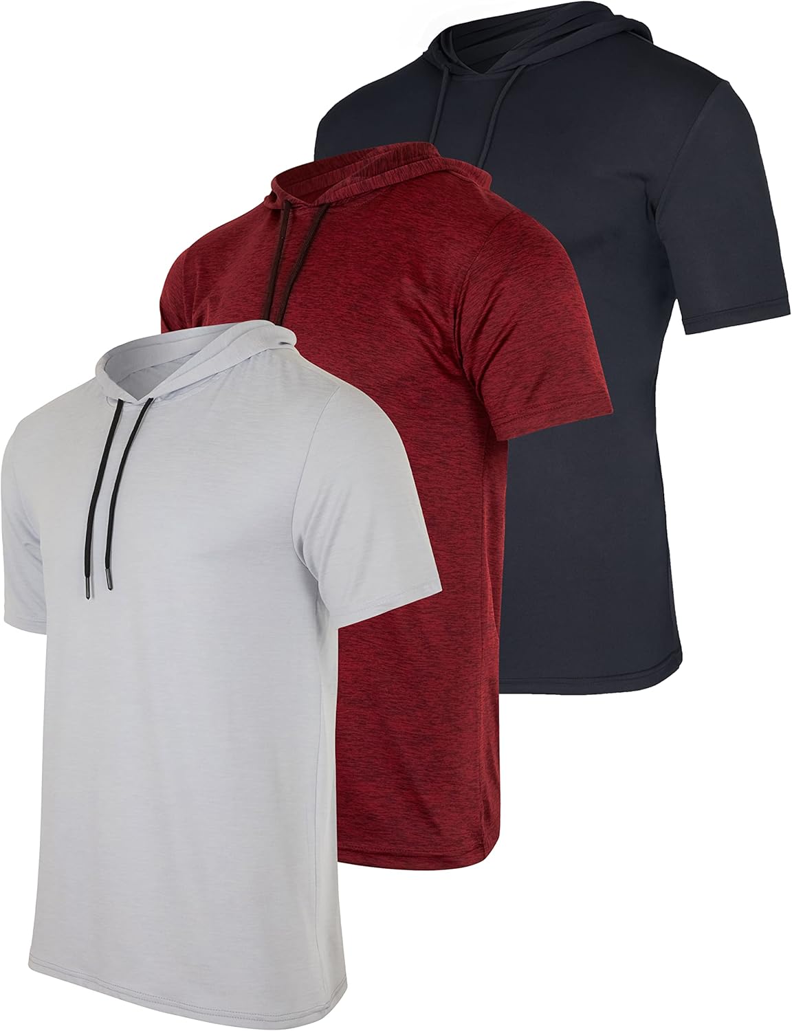 Men's Dry Fit Short Sleeve Active Hoodie Pullover 3 Pack