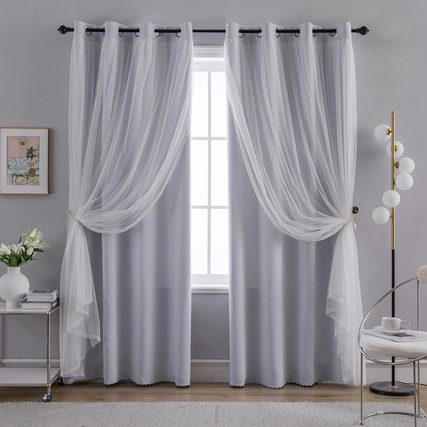 Anytime Home Blackout and Sheer Layered Curtain Panel Pair