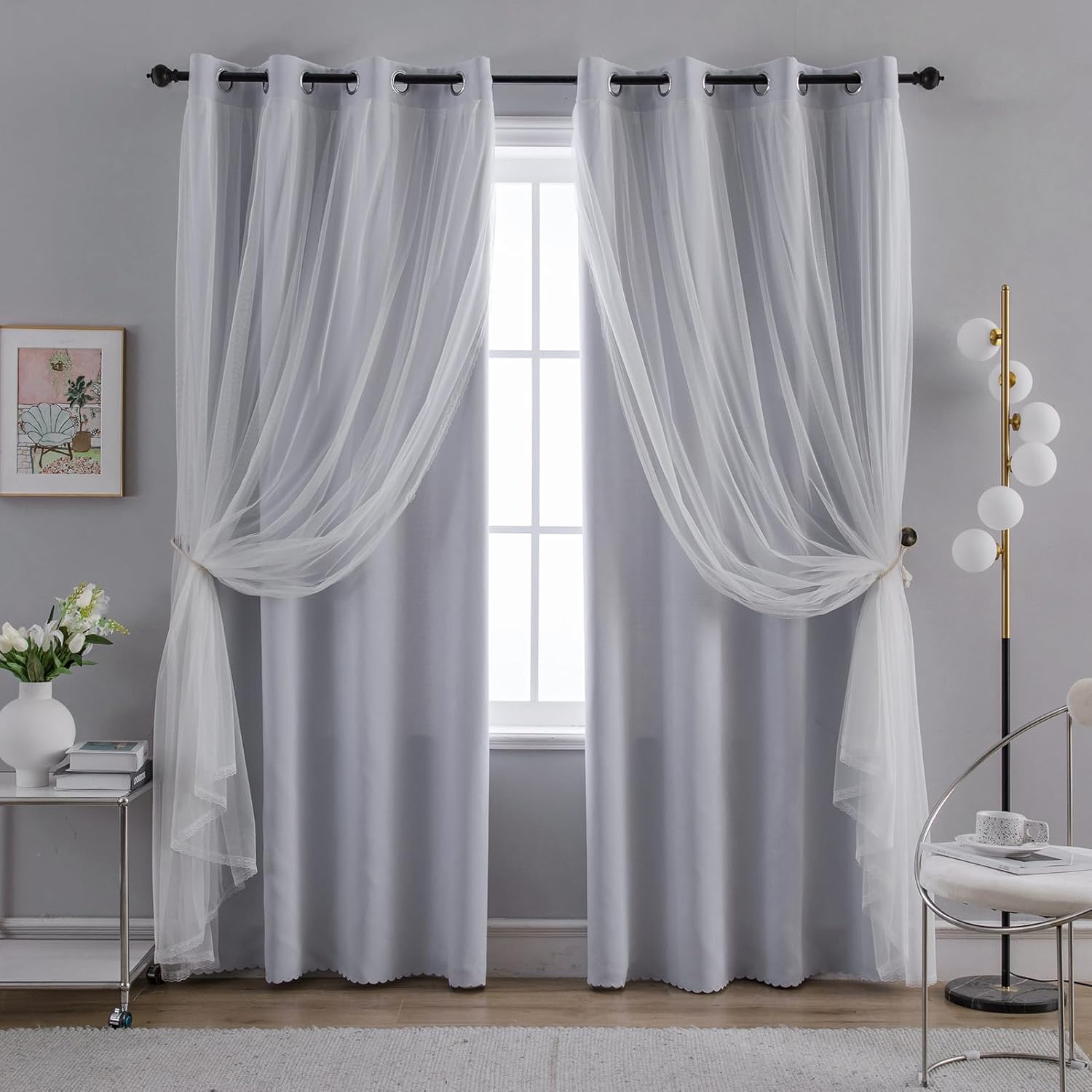 Anytime Home Blackout and Sheer Layered Curtain Panel Pair