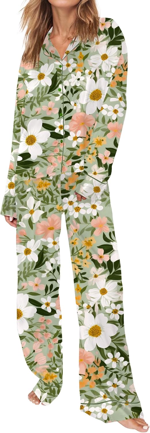 Satin Pajamas for Women Set Long Sleeve Button Down Sleepwear