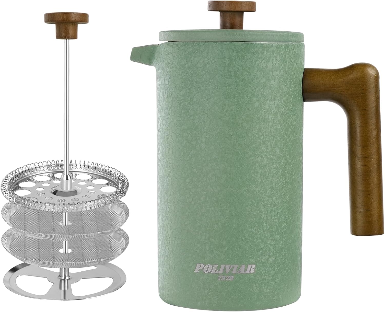 POLIVIAR French Press Coffee Maker with Real Wood Handle