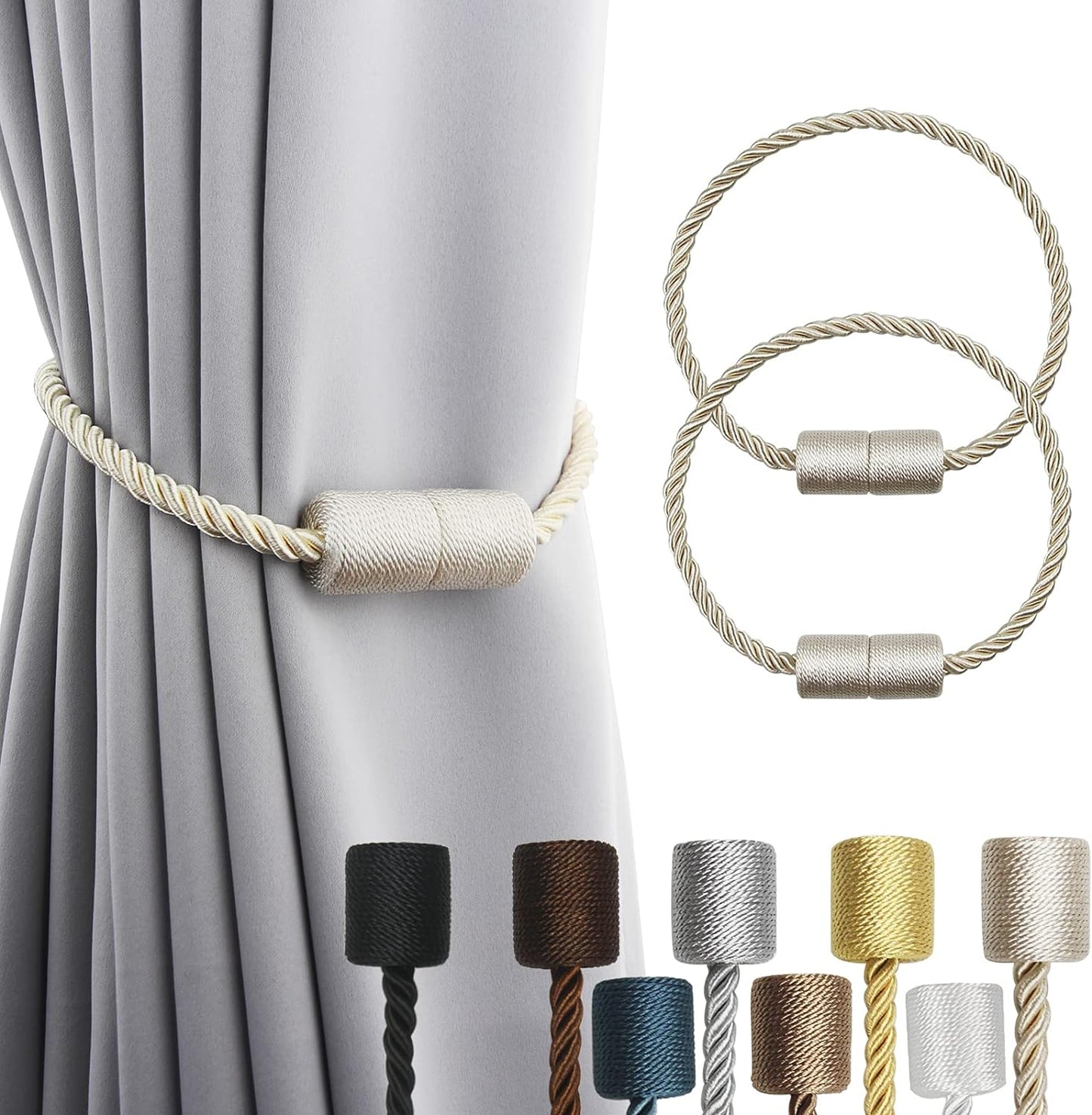 Strong Magnetic Beige Curtain Tiebacks - Elegant Decor for Drapes