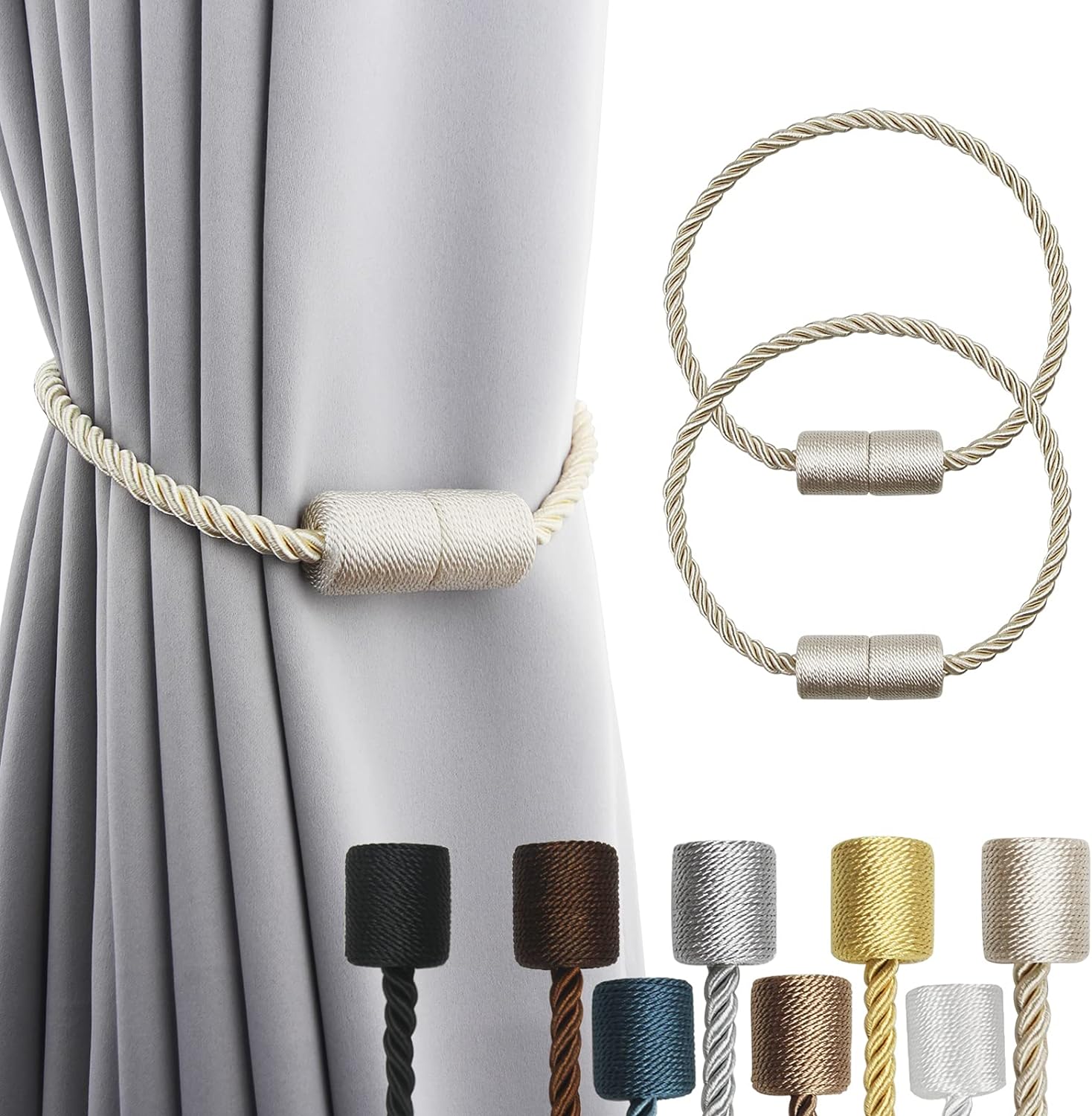 Strong Magnetic Beige Curtain Tiebacks - Elegant Decor for Drapes
