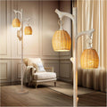 68 in Farmhouse Rustic Floor Lamp with Wicker Drum Shade - Natural