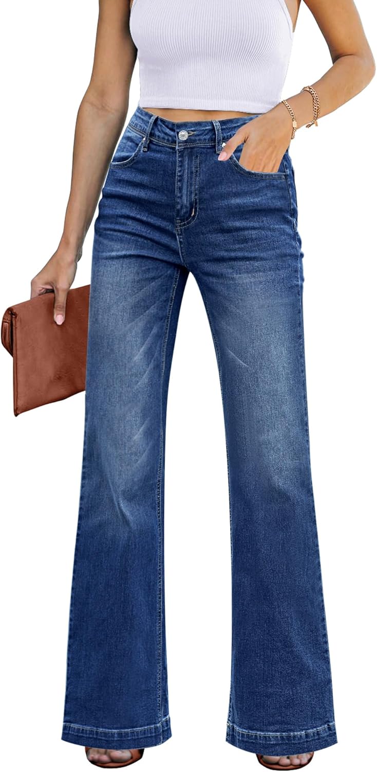 GRAPENT Womens Flare Jeans High Waisted Wide Leg Baggy Style