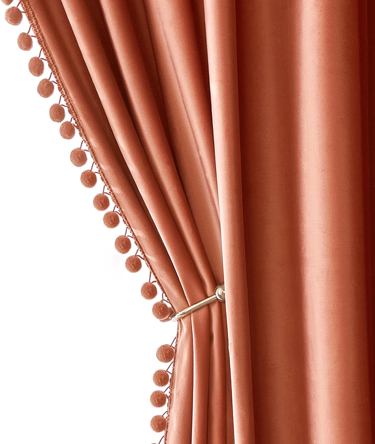 MIULEE Burnt Orange Pom Pom Velvet Blackout Curtains 96 in