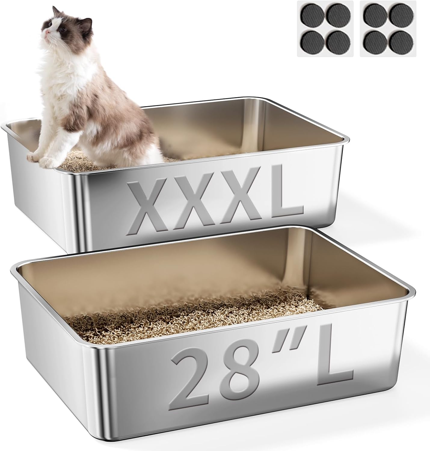 Extra Large Stainless Steel Cat Litter Pan for Big Cats