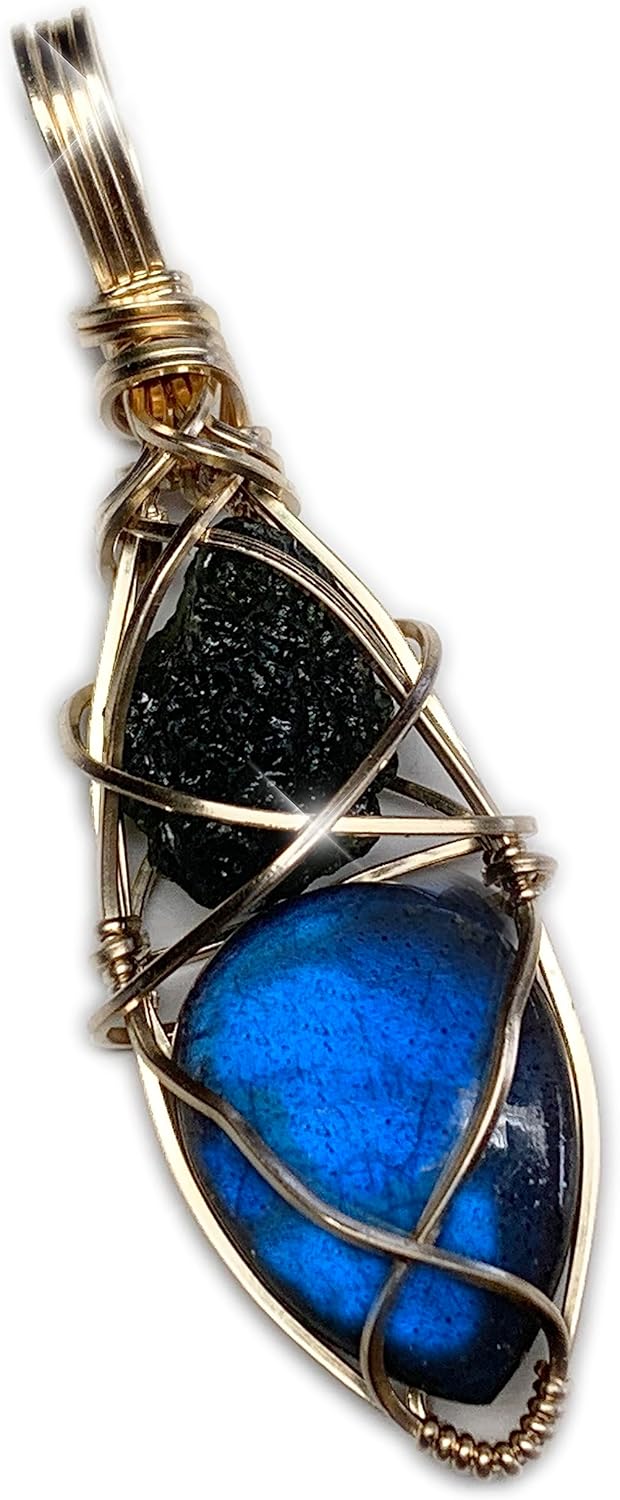 Genuine Moldavite Labradorite Pendant Necklace for Healing