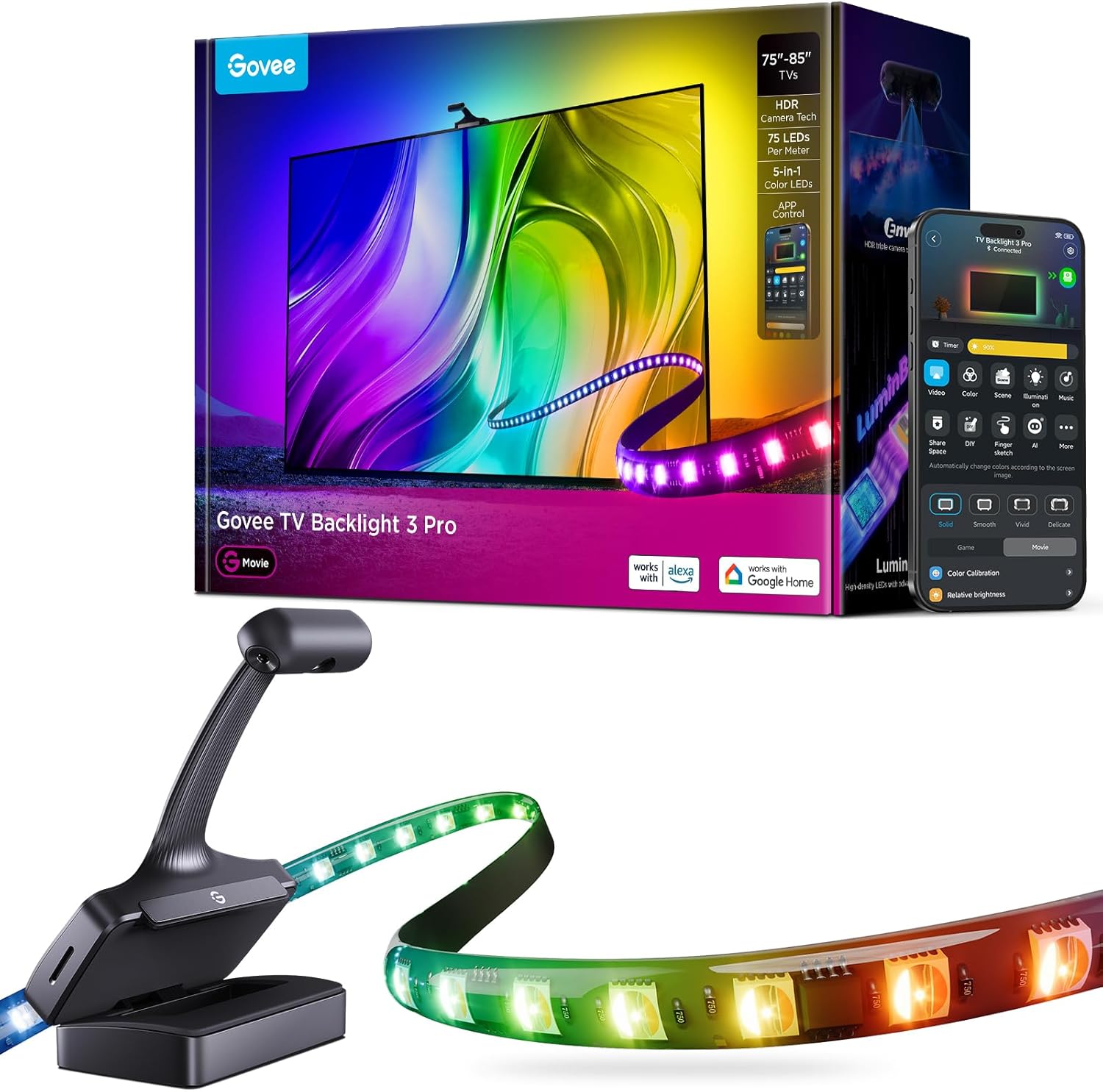 Govee TV Backlight 3 Pro with HDR Triple Camera for 75-85 Inch TVs