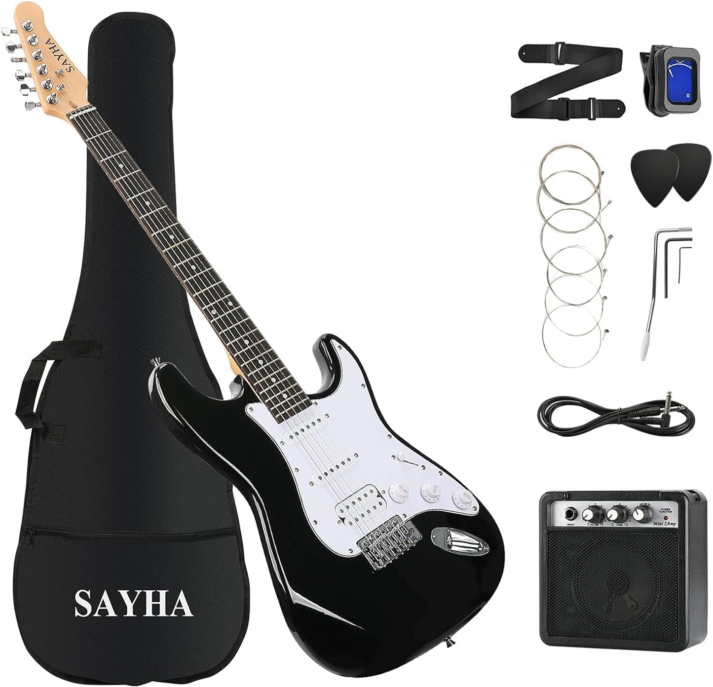 SAYHA 39 Electric Guitar Starter Kit - Full Size, HSS Pickups, Amplifier & Accessories