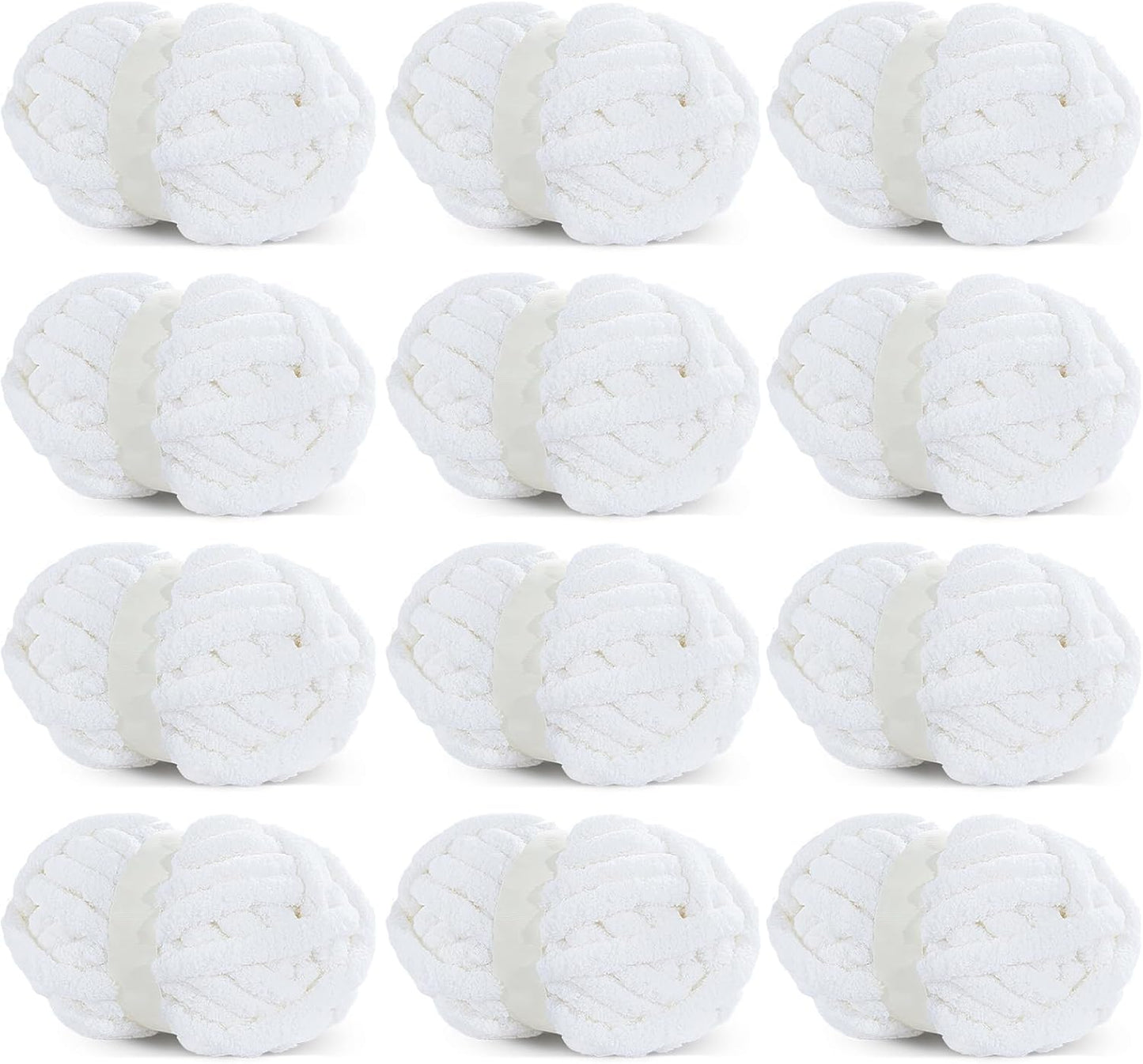 Hombys Pure White Chunky Chenille Yarn for Cozy Knitting Projects