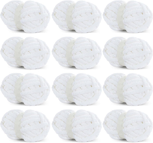 Hombys Pure White Chunky Chenille Yarn for Cozy Knitting Projects