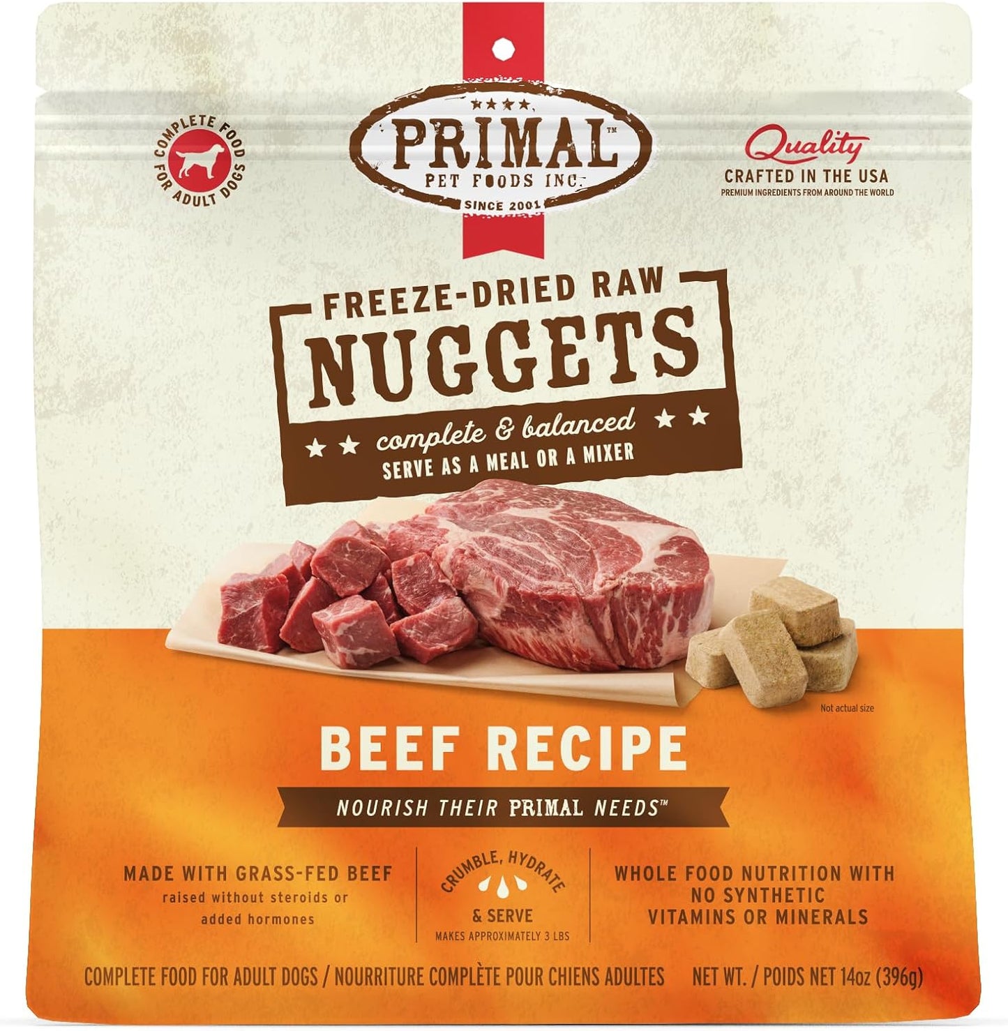 Primal Freeze Dried Raw Dog Food Nuggets, Healthy Beef Meal
