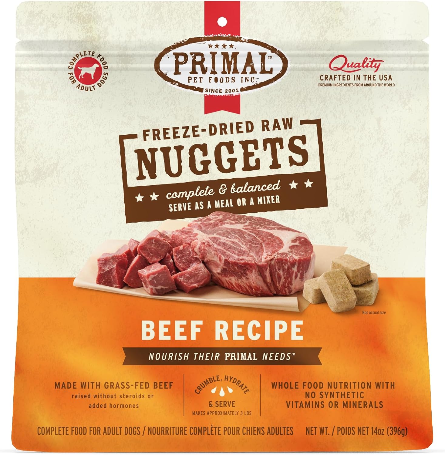 Primal Freeze Dried Raw Dog Food Nuggets, Healthy Beef Meal