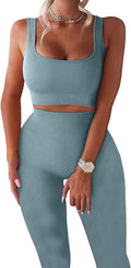 TWFRHC Women's Ribbed Workout Set 2-Piece Seamless High Waist