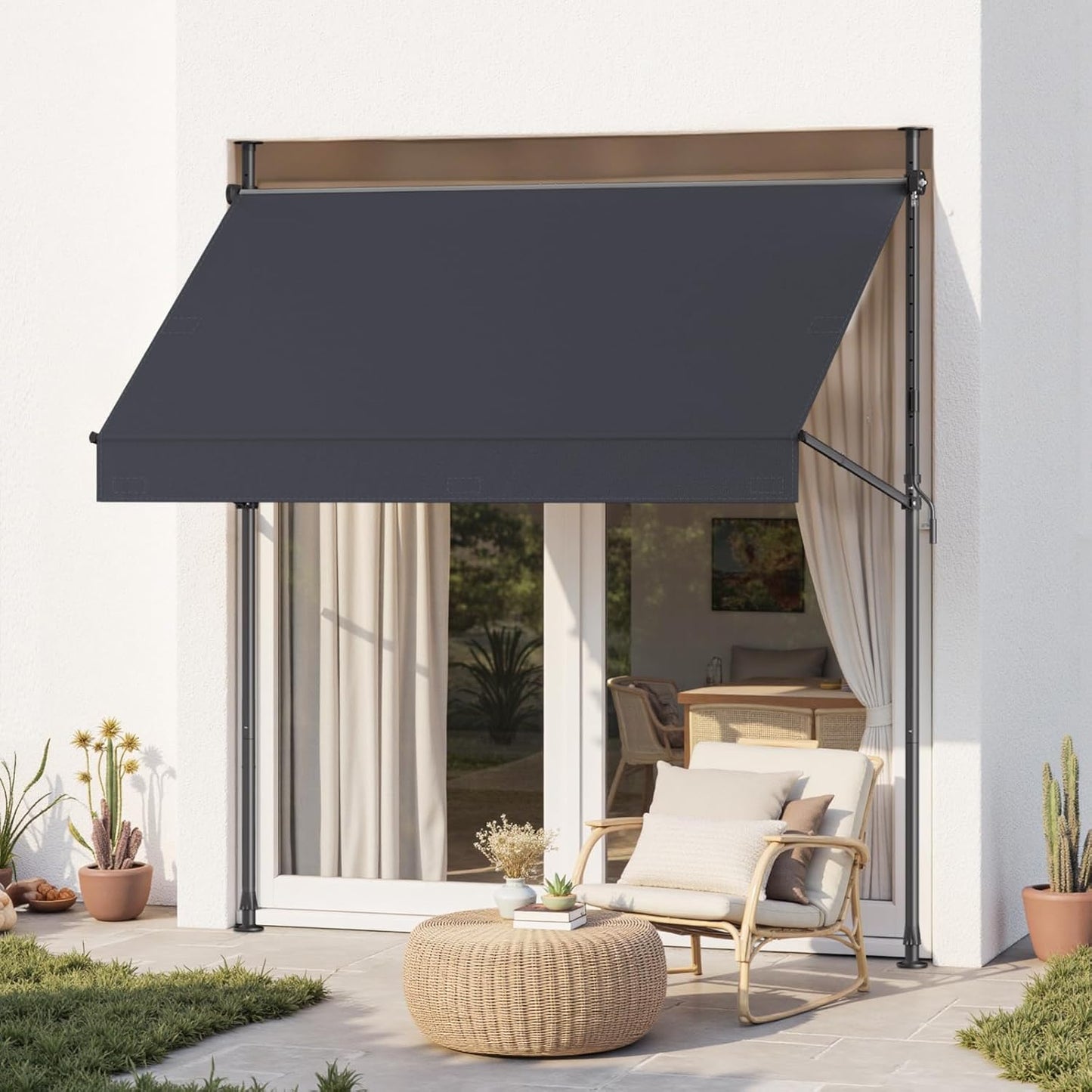 Manual Retractable Awning for Outdoor Sun Shade and Privacy