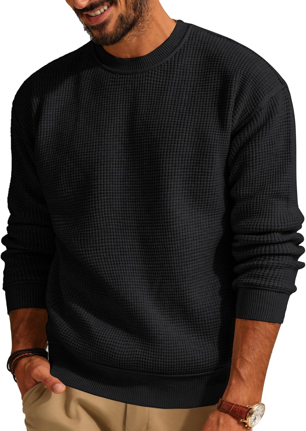 PJ PAUL JONES Mens Sweater Crewneck Knit Casual Waffle Pullover