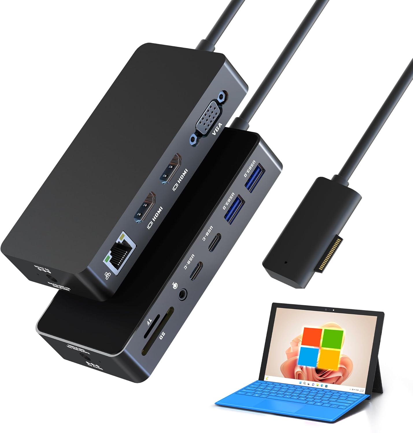12-in-1 Surface Dock for Triple Display Support and More