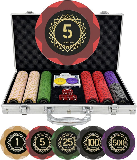 Casino-Grade Clay Poker Chip Set with Aluminum Case and Accessories