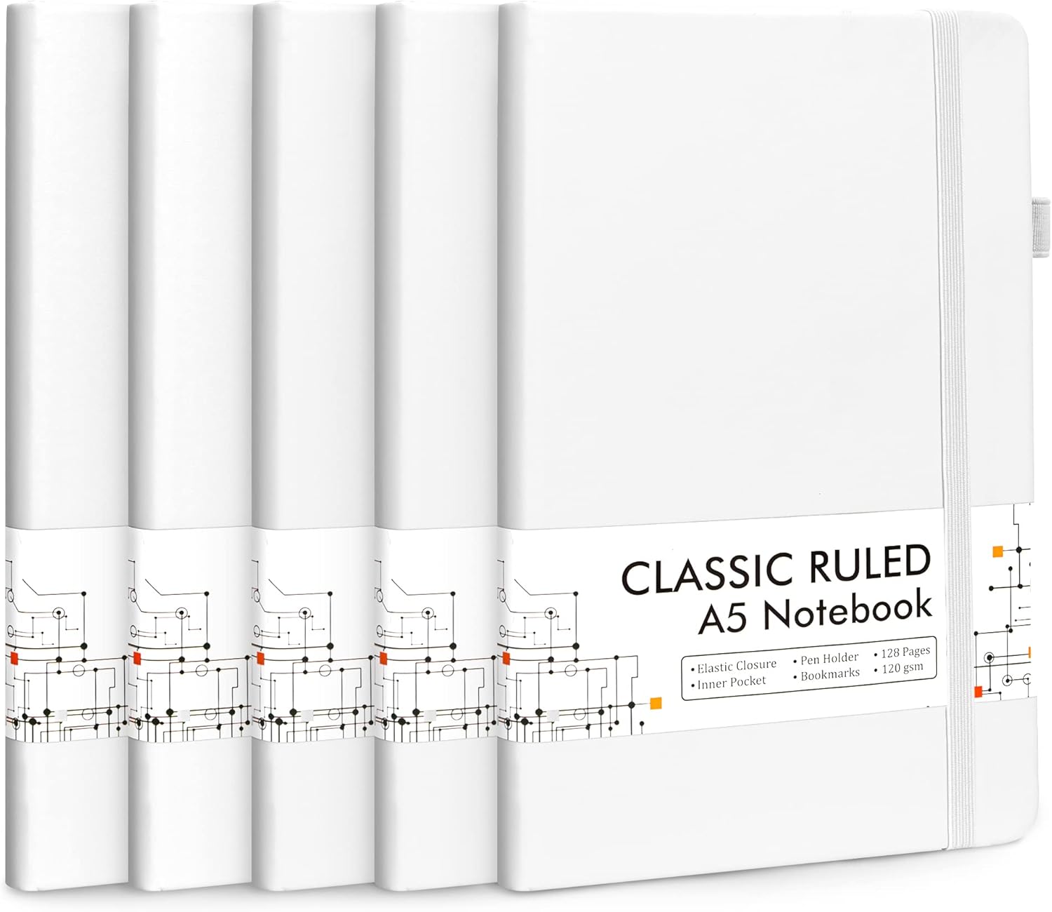 feela 5 Pack Hardcover Journals with Pen Holder