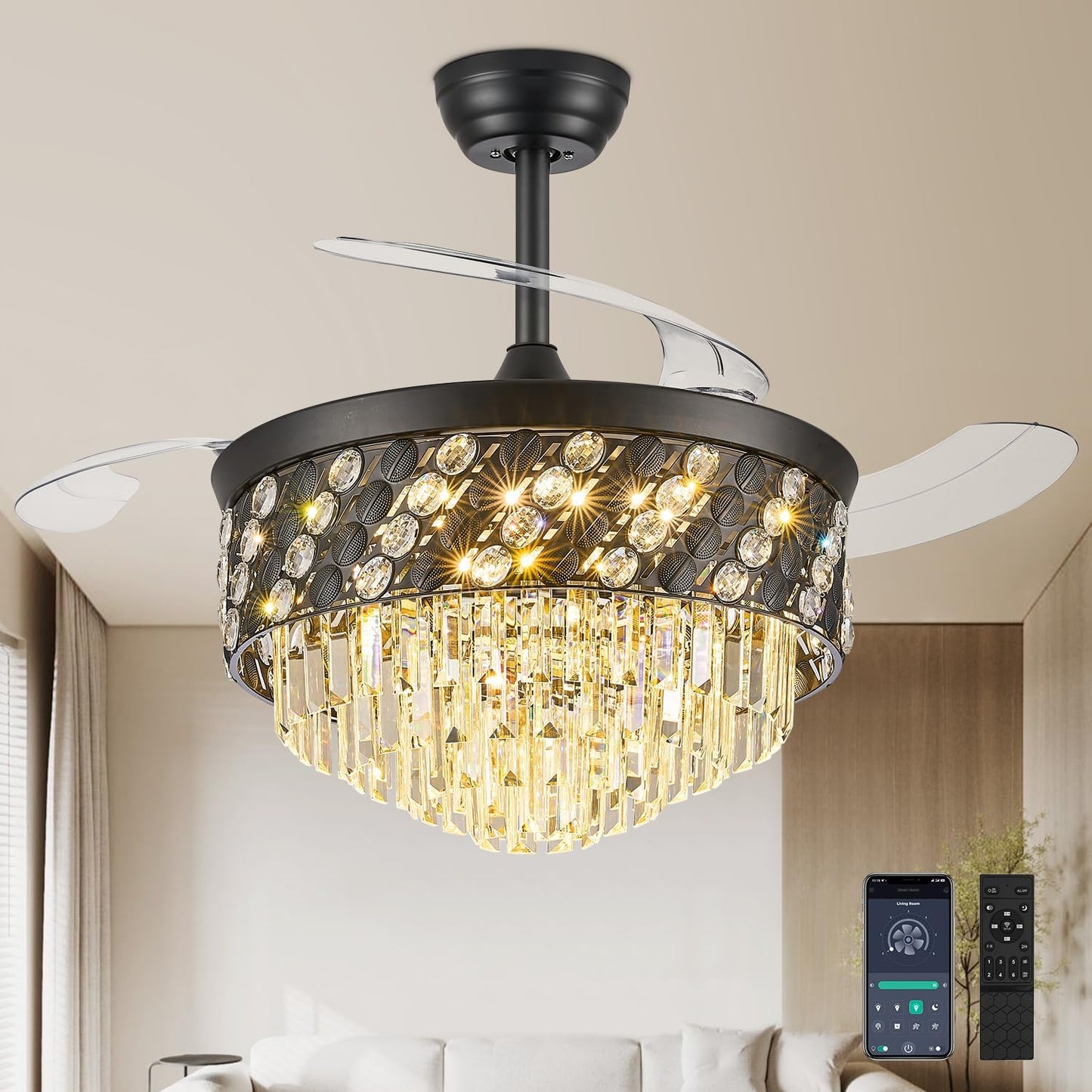 Fandelier Ceiling Fan with Light - Stylish Retractable Design
