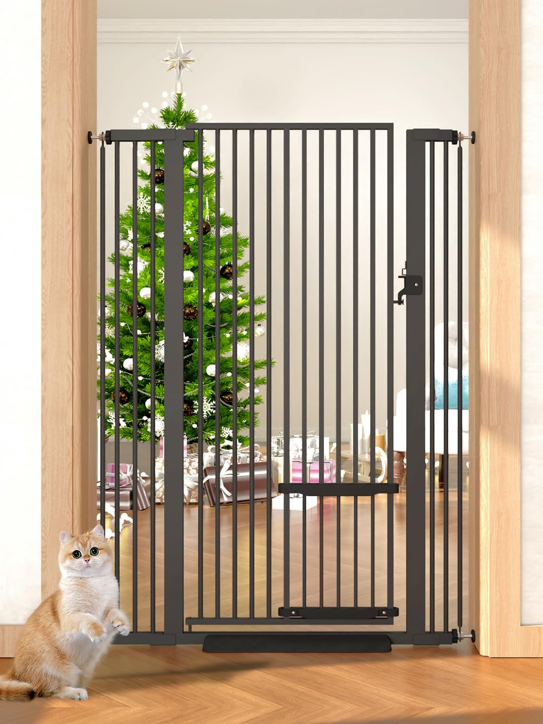 55.11in Extra Tall Pet Gate with Small Cat Door for Pets