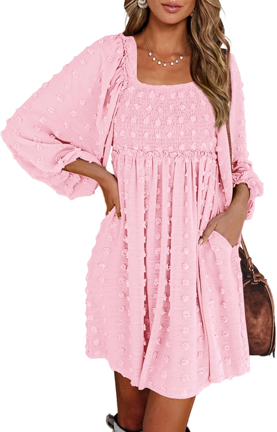 Womens Long Sleeve Dress with Square Neck for Fall Weddings