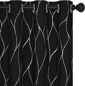 Deconovo Silver Wave Foil Print Blackout Curtains for Comfort
