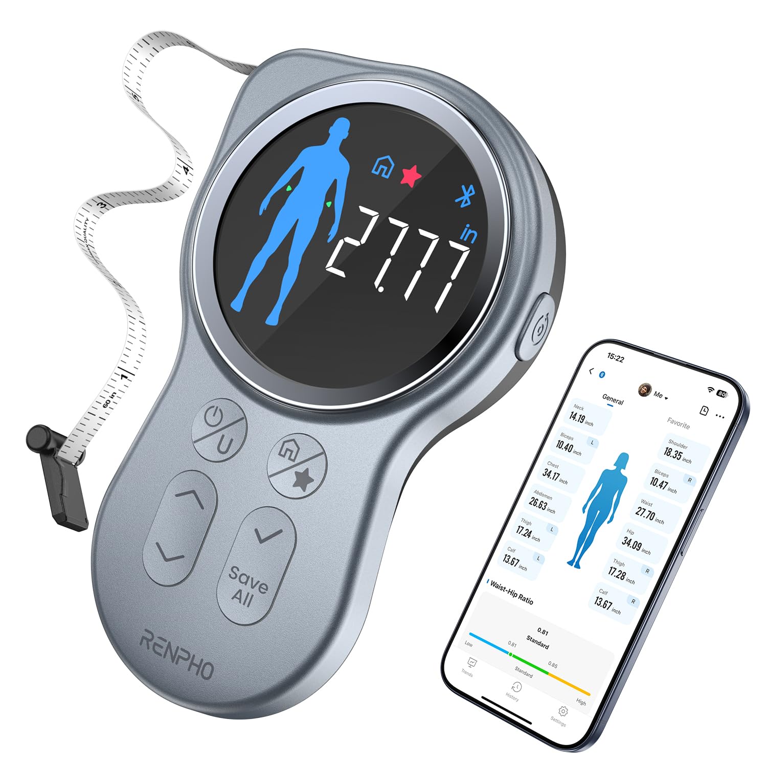 RENPHO Smart Tape Measure with Bluetooth for Fitness Tracking