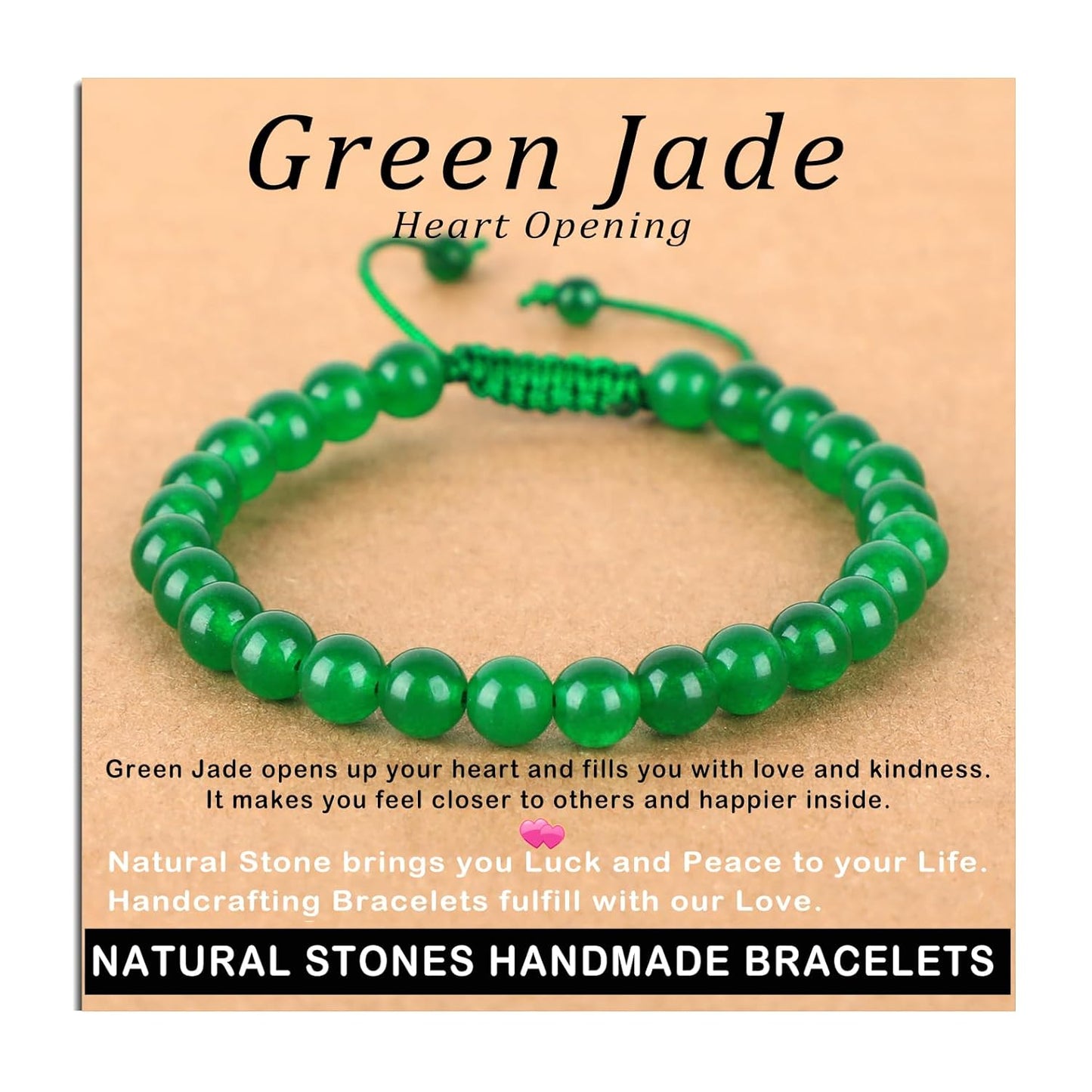 Green Jade Heart Opener Bracelet - Handmade AD Beads