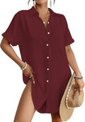 Women Swimsuit Coverup Shirt Dress Button Down (Style 8M1M)