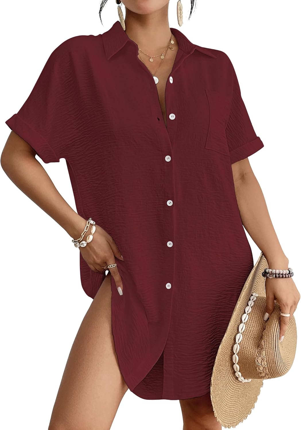 Stylish Bsubseach Women Swimsuit Coverup Shirt Dress for Summer