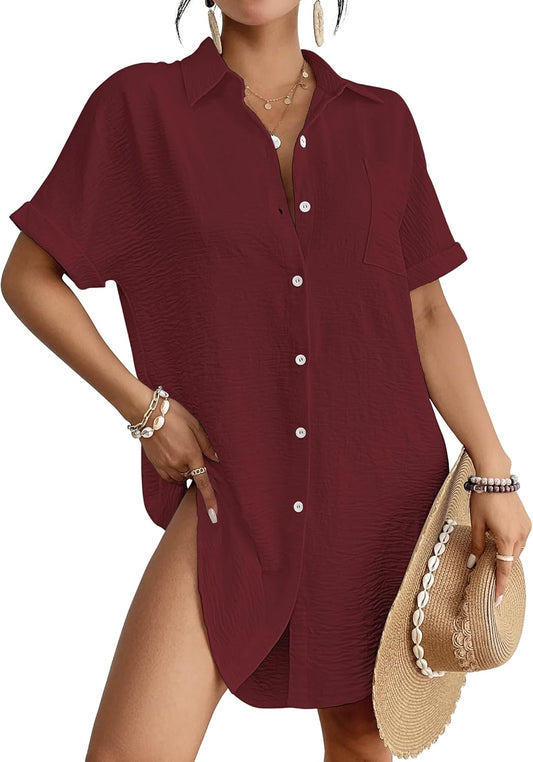 Stylish Bsubseach Women Swimsuit Coverup Shirt Dress for Summer