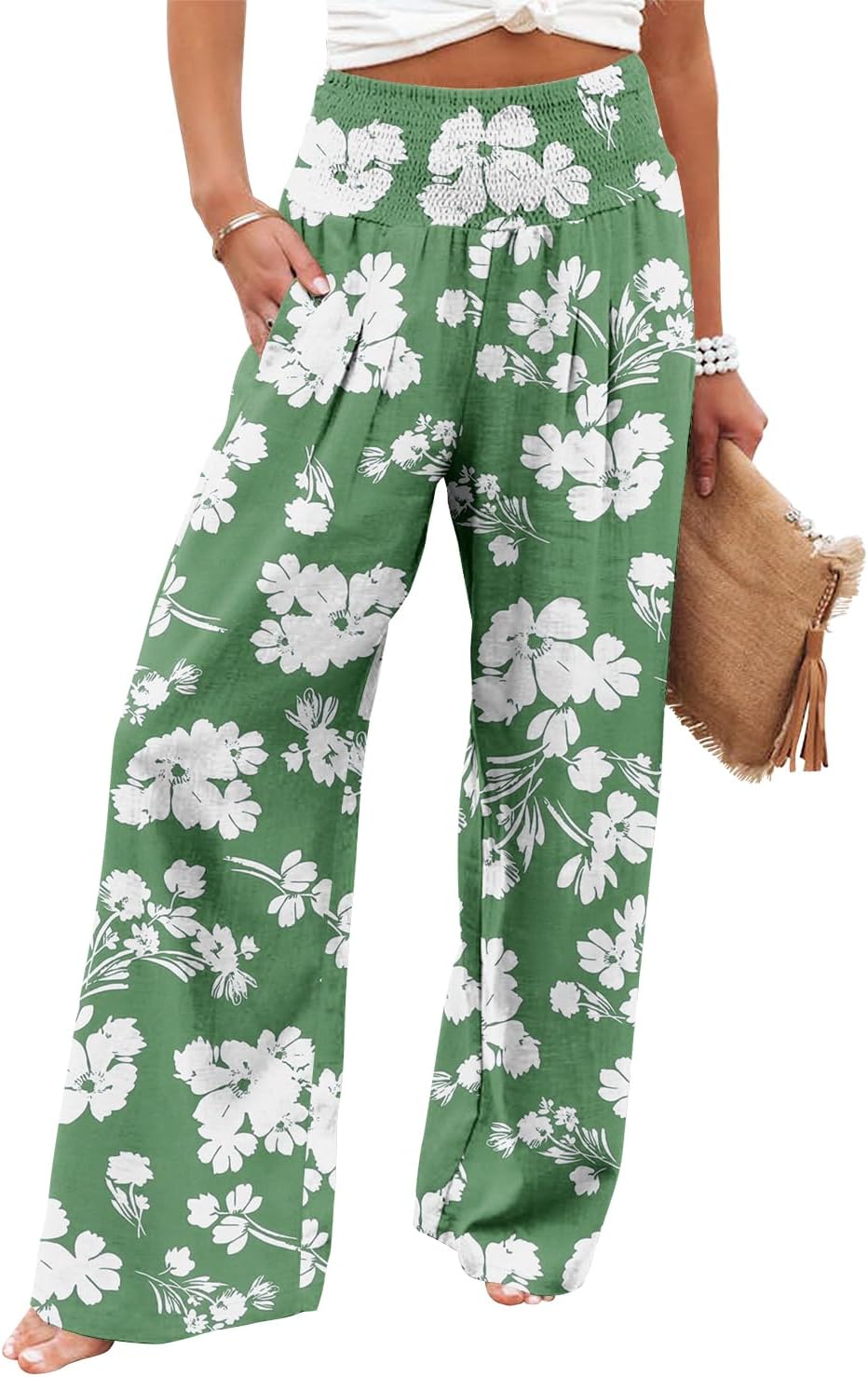 Angerella Womens Elastic High Waisted Palazzo Pants for Comfort