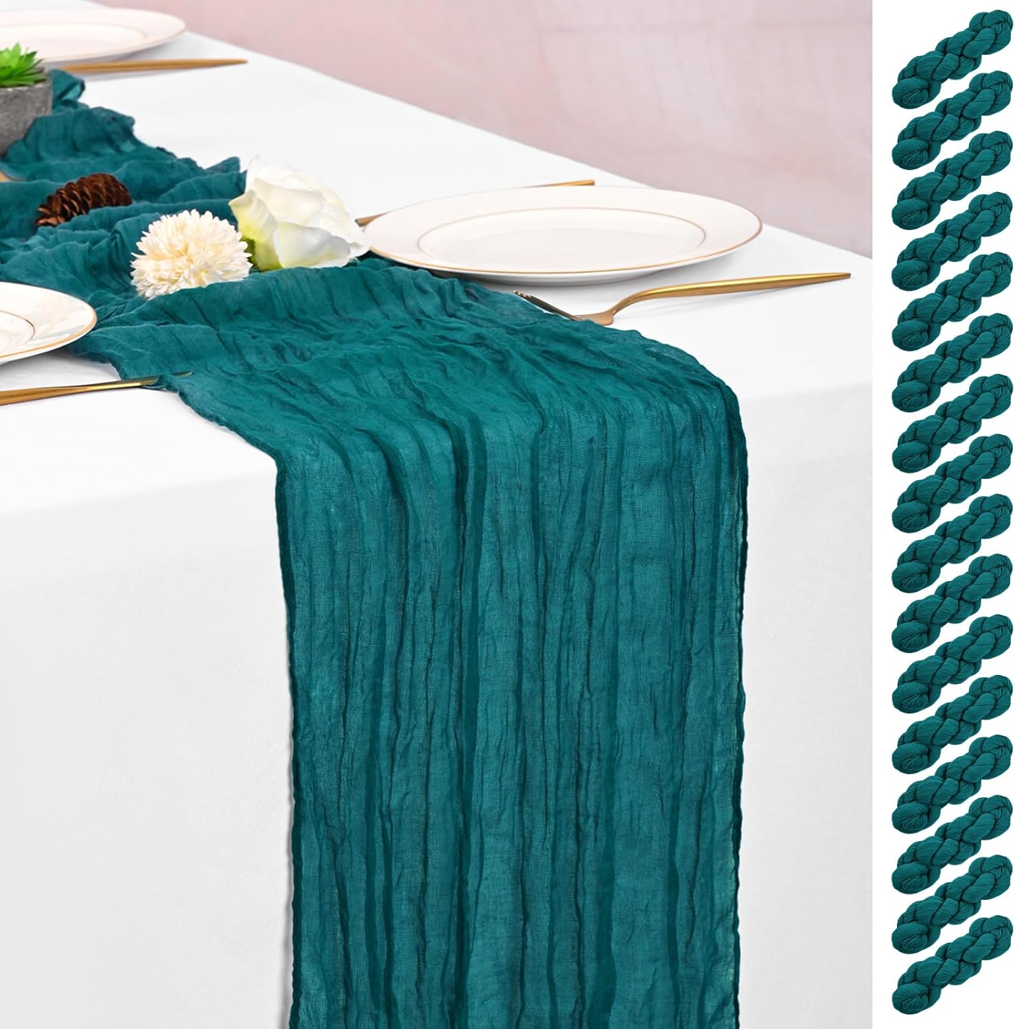 16 Pack Teal Table Runner for Weddings and Home Decor