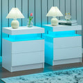 LED Nightstand Set of 2 with Drawers and App Control - Modern Bedside